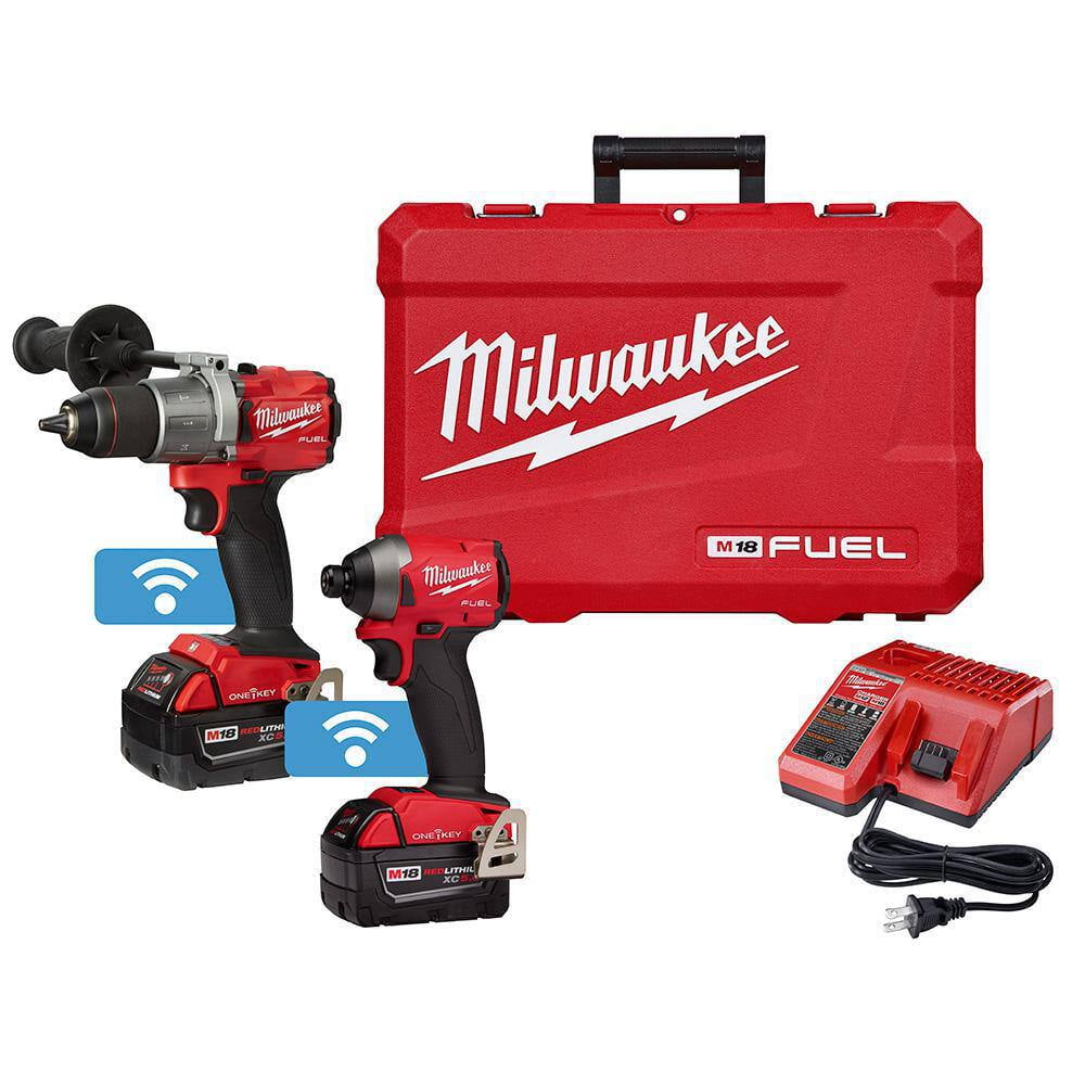 Restored Milwaukee 2999 22 M18 FUEL 18v Lithium Ion Brushless Cordless Surge Impact Hammer Drill Combo Kit w 5.0Ah Batteries Refurbished Walmart