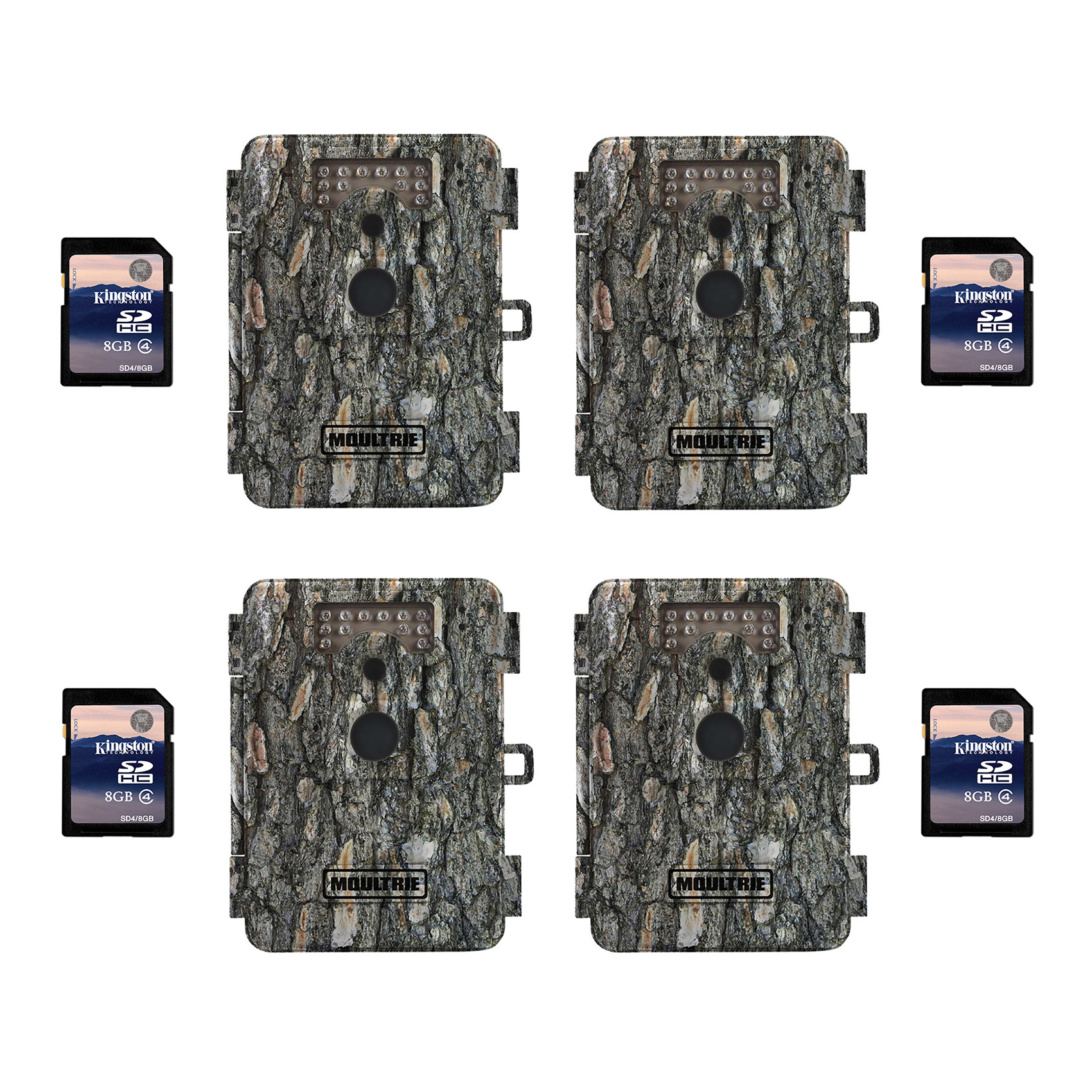 Restored Moultrie D5 5.0 MP Trail Game Camera, 4 Pack + SD Cards