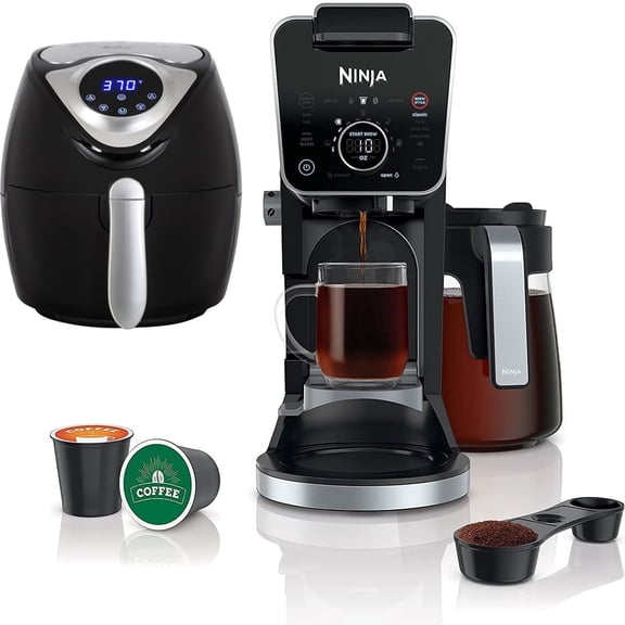 Restored Ninja CFP301 DualBrew Pro Specialty 12-Cup Drip Coffee Maker Bundle with Deco Chef 3.7QT Electric Oil-Free Digital Air Fryer for Healthy Frying (Refurbished)