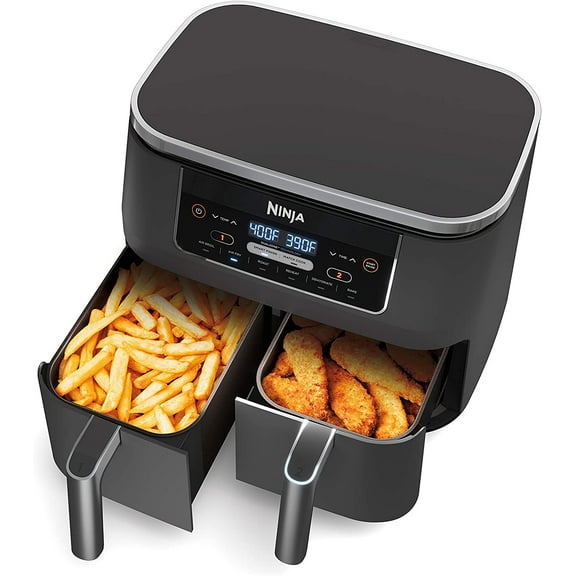 Restored Ninja DZ201 Foodi 6-in-1 2-Basket Air Fryer with DualZone Technology, 8-Quart Capacity, and a Dark Grey Stainless Finish (Refurbished)