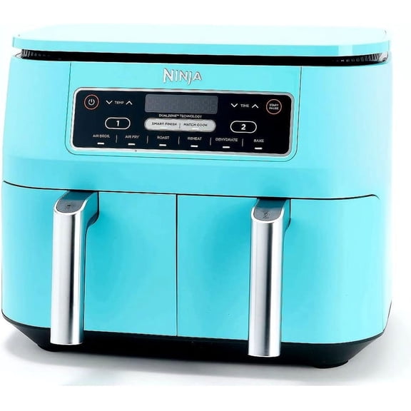 Restored Ninja DZ201 (Turquoise) Foodi 6-in-1 2-Basket Air Fryer with DualZone Technology, 8-Quart Capacity, and a Dark Grey Stainless Finish (Refurbished)