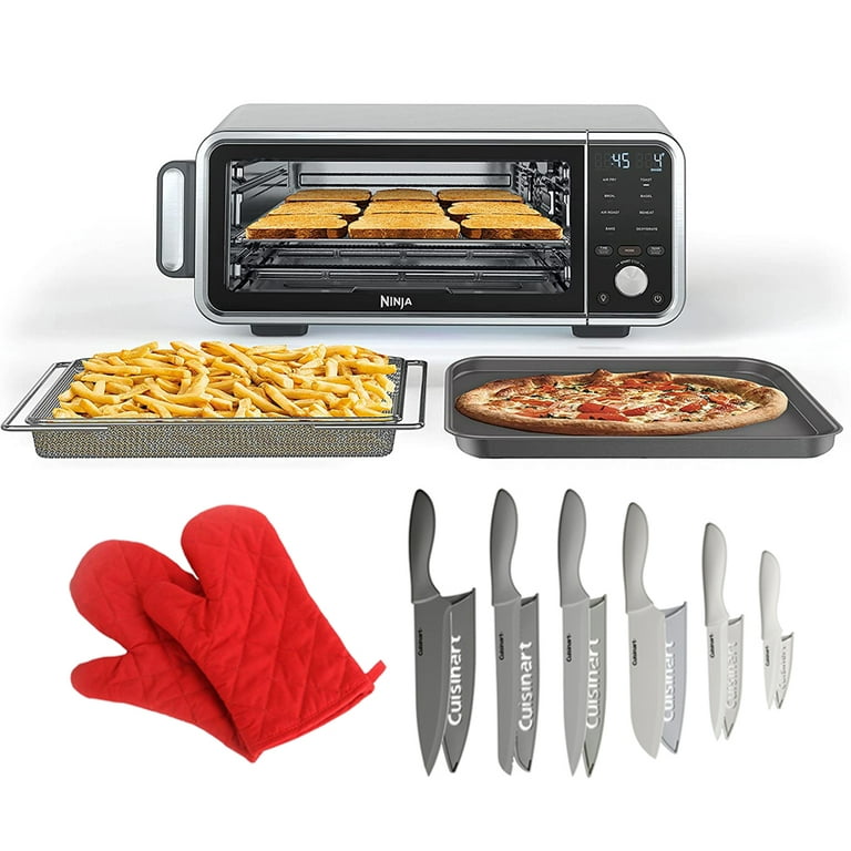 Ninja FT205CO Digital Air Fry Pro Countertop 8-in-1 Oven Extended Height (Renewed) Bundle with Pair of Red Heat Resistant Oven Mitt and Advantage 12