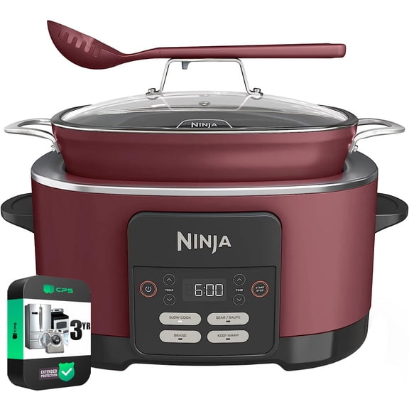 Restored Ninja MC1000 Foodi PossibleCooker 8-in-1 8.5 Quart Multi-Cooker Cherry Tarte Bundle with 3 YR CPS Enhanced Protection Pack (Refurbished)