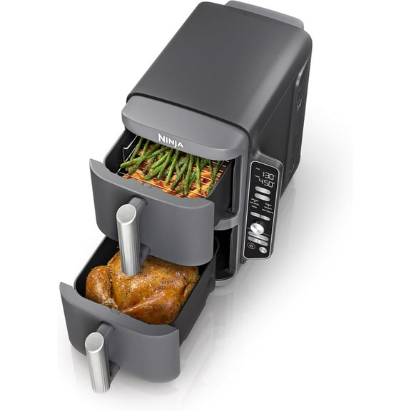 Restored Ninja SL401 DoubleStack XL 2-Basket Air Fryer, Cooks 4 Foods at Once, Compact Design, 10 QT, 6-in-1, Easy Meals, Easy Clean,Grey (Certified) (Refurbished)