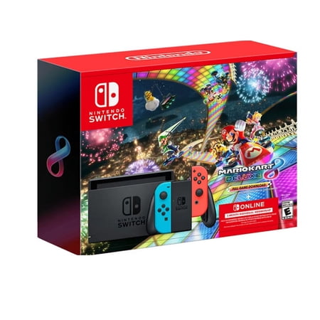 Restored Nintendo 118022 Switch Neon Blue + Neon Red Joy-Con + Mario Kart 8 Deluxe (Full Game) (Refurbished)