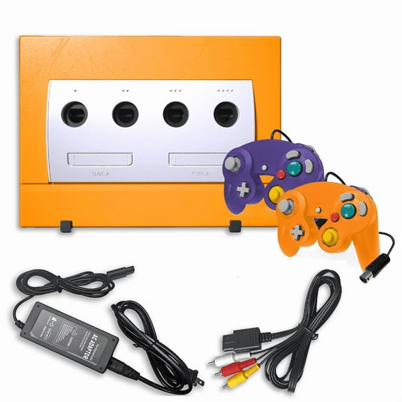 Restored Nintendo Gamecube Orange Game Console with 2 Retrofam Orange and Indigo Controllers (Refurbished)