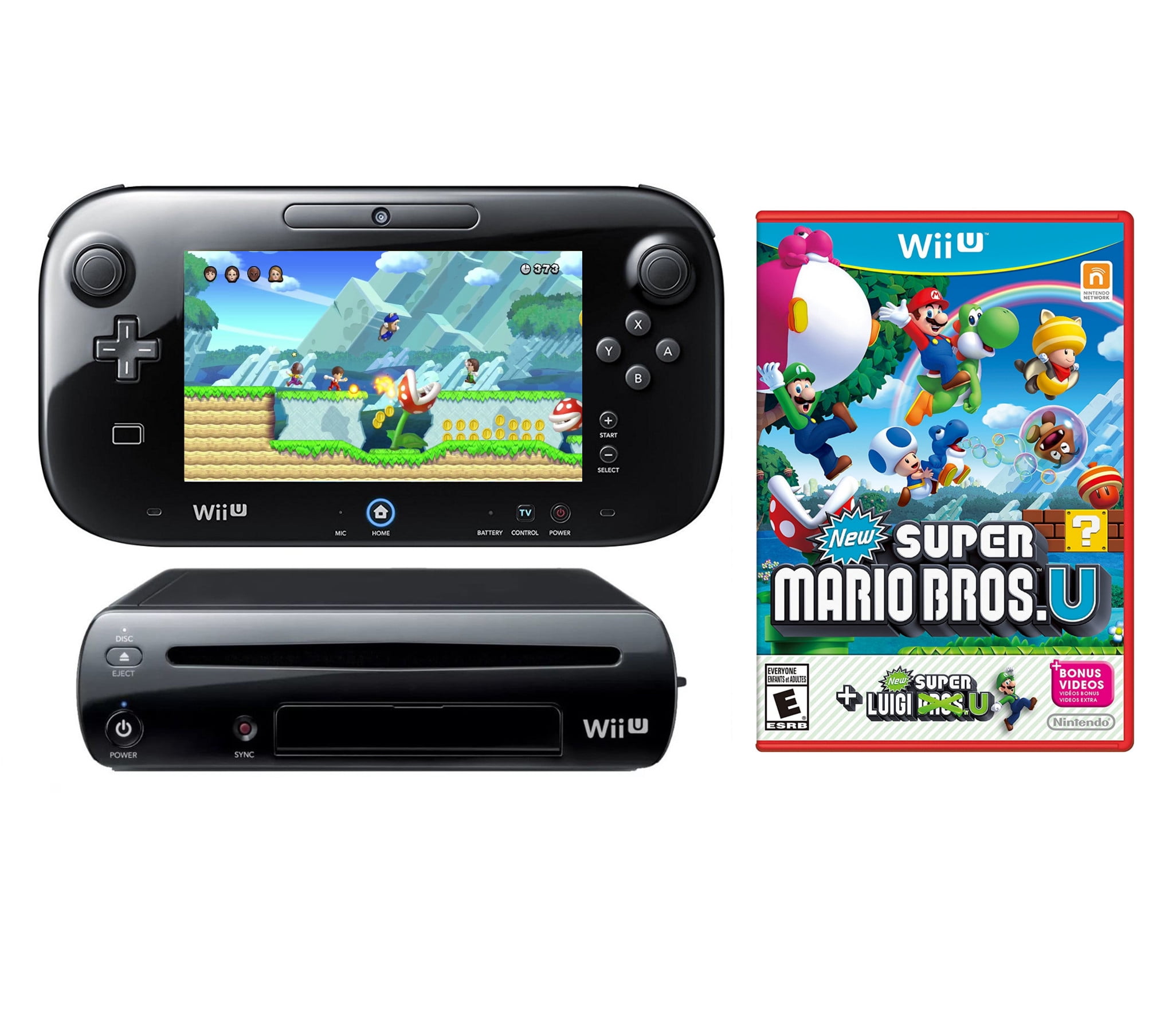 Nintendo Wii U Black Premium Pack (32GB) + New Super Mario Bros.U + New  Super Luigi U