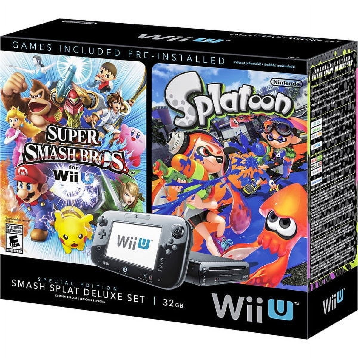 Restored Nintendo Wii U - Smash Splat Wii U Deluxe Set - game console - Full HD, Full HD, HD, 480p, 480i - black - Splatoon, Super Smash Bros. for Wii U (Refurbished) - image 1 of 8