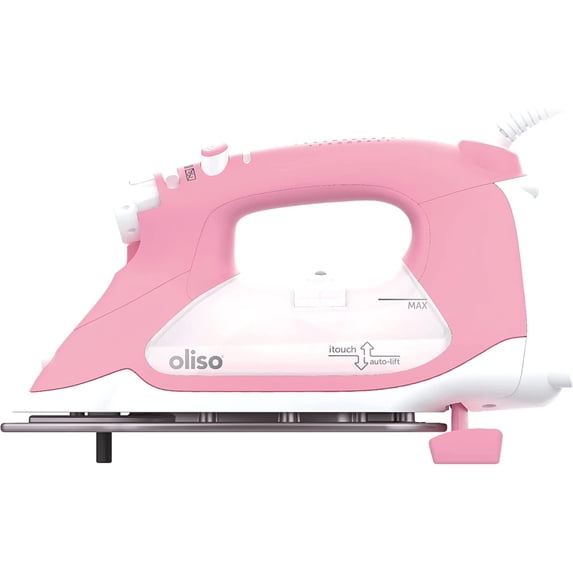 Oliso TG1600 Pro Plus 1800 Watt SmartIron with Auto Lift - for Clothes, Sewing, Quilting and Crafting Ironing | Diamond Ceramic-Flow Soleplate Steam Iron, Pink