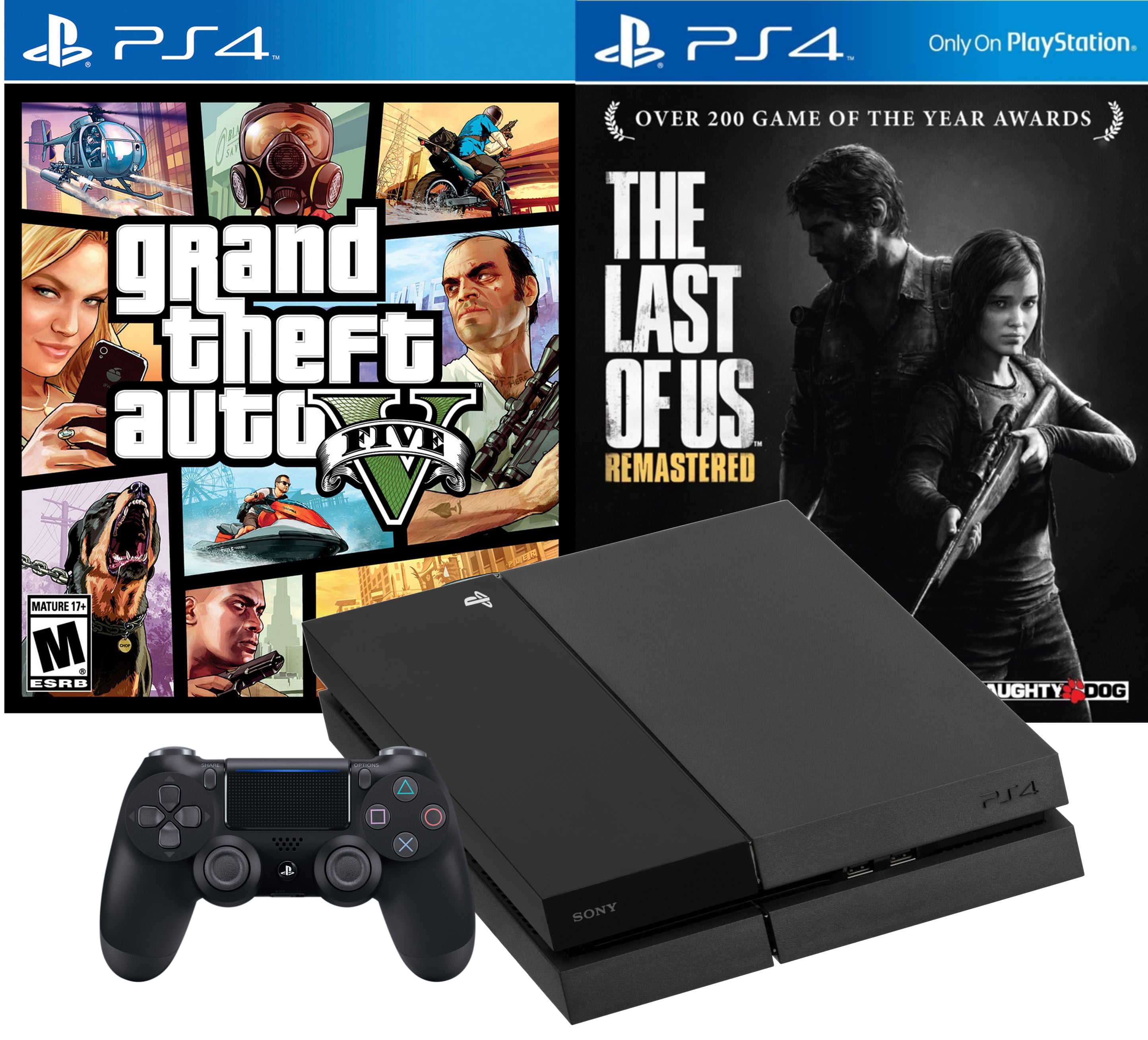 Restored PS4 500GB Console, Grand Theft Auto V and The Last of Us:  Remastered (Refurbished)