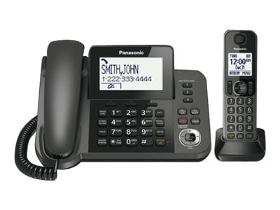 KXTGF350 handset (Refurbished) Restored metallic waiting caller + system 6.0 with call additional 3way ID/call Corded/cordless black answering capability Panasonic DECT