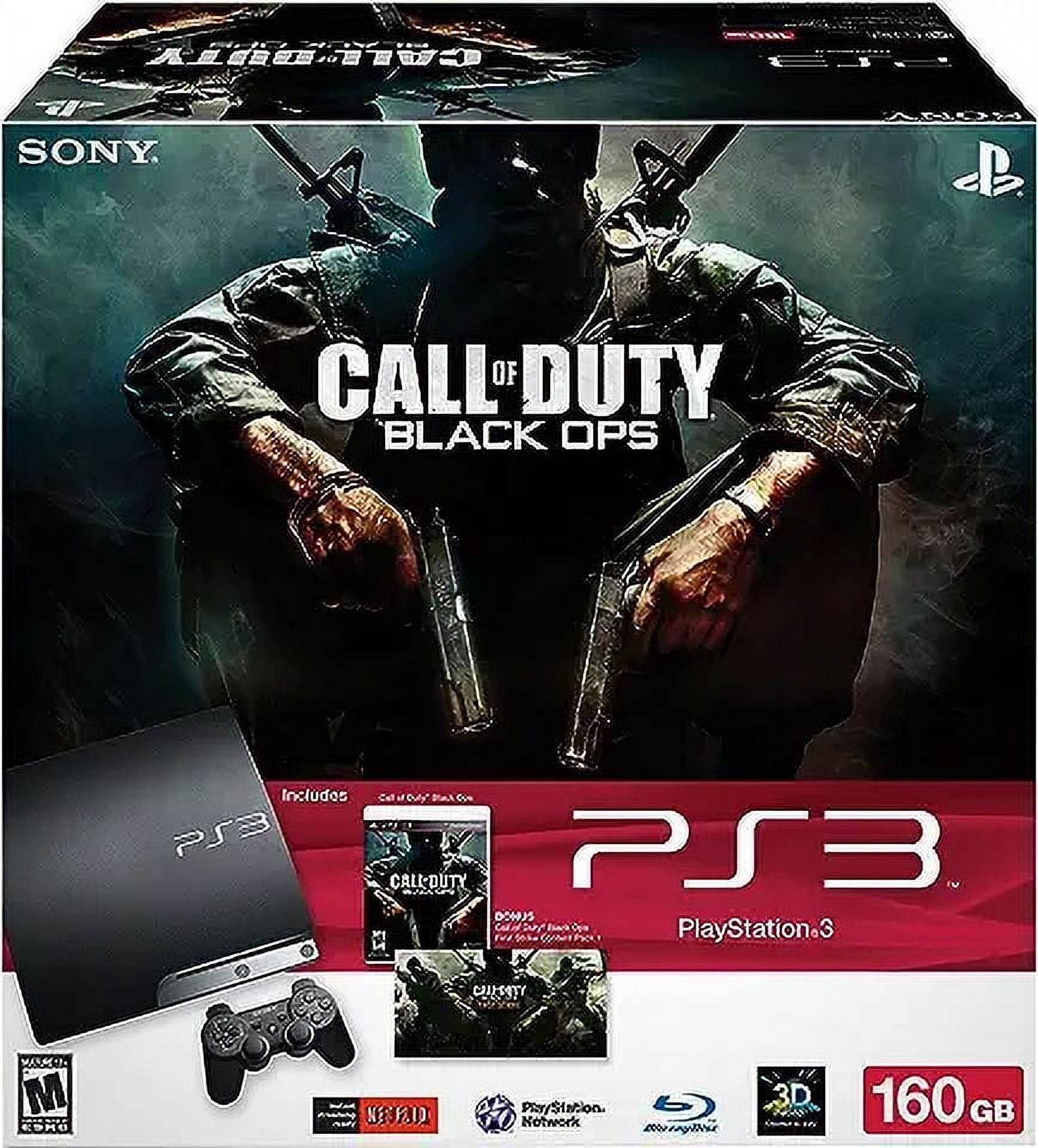 PlayStation 3, consola de videojuegos, 160GB paquete Call of Duty: Black Ops, negro carbón (Reacondicionada)