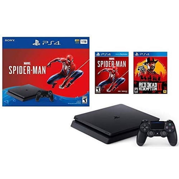 Restored PlayStation 4 1TB Jet Black Console Spider-Man Red Dead Redemption 2 Dualshock Bundle, 1, 1, 1