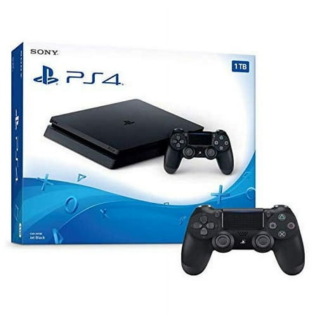 Restored PlayStation 4 1TB Slim Console And Extra Black Dualshock 4 Wireless Controller Bundle Home (Refurbished)