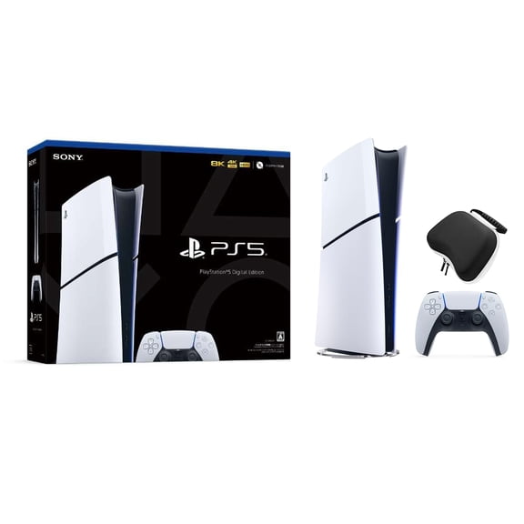 Restored PlayStation 5 Slim Digital Edition Console, Controller and Mytrix Controller Case - White, Slim PS5 1TB PCIe SSD Gaming Console (Refurbished)