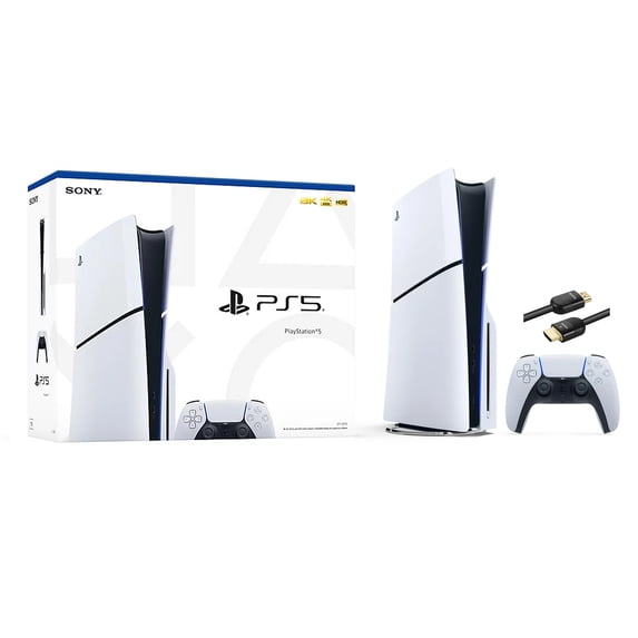 Restored PlayStation 5 Slim Disc Edition Console, Controller and Mytrix 8K HDMI Ultra High Speed Cable - White, Slim PS5 1TB PCIe SSD Gaming Console (Refurbished)