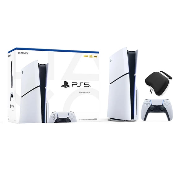 Restored PlayStation 5 Slim Disc Edition Console, Controller and Mytrix Controller Case - White, Slim PS5 1TB PCIe SSD Gaming Console (Refurbished)