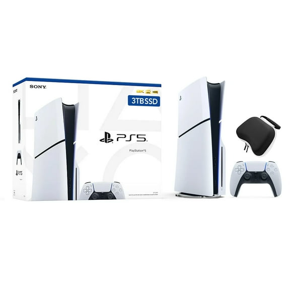 Restored PlayStation 5 Slim Upgraded 3TB Disc Edition Console, Controller and Mytrix Controller Case - White, Slim PS5 3TB PCIe SSD Gaming Console (Refurbished)