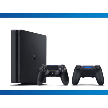 Restored PlayStation Slim 1TB Console Dualshock 4 Wireless Controller Jet Black Bundle 2 Items (Refurbished)