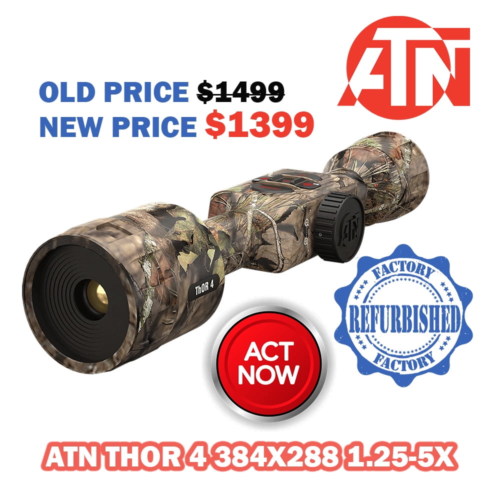 Restored Premium ATN Thor 4 384 1.25-5x Break-Up Country Thermal Rifle Scope (Refurbished)