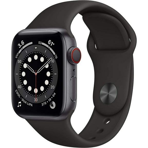 Restored Premium Apple Watch Series 6 (GPS + Cellular, 44mm) - Space Gray Aluminum Case with Black Band (Refurbished)