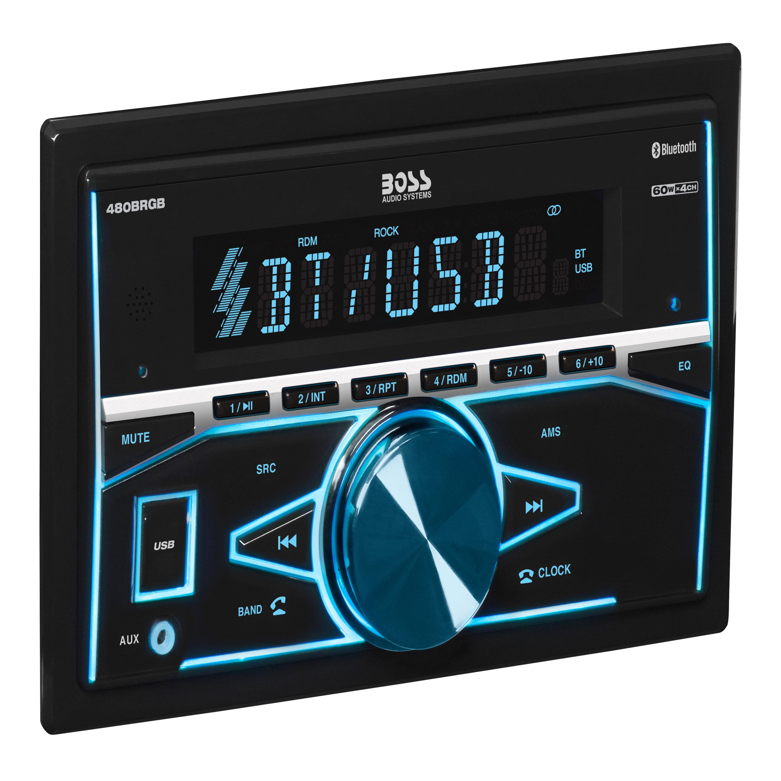 Restored Premium BOSS Audio Systems 480BRGB Car Audio Stereo System Double Din, Bluetooth Audio and Calling Head Unit, USB, AUX In, AM/FM Radio, No CD Player, Multicolor Illumination (Refurbished)
