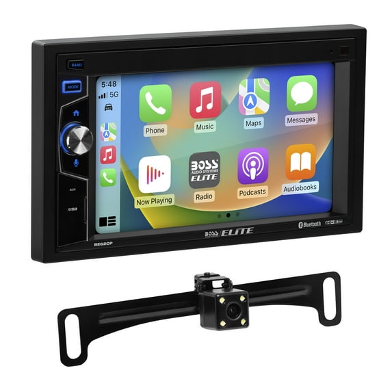 Restored Premium BOSS Audio Systems Elite BE62CP-C Car Stereo - Apple CarPlay, 6.2 inch Touchscreen, Double Din, Bluetooth, Radio, Backup Camera (Refurbished)