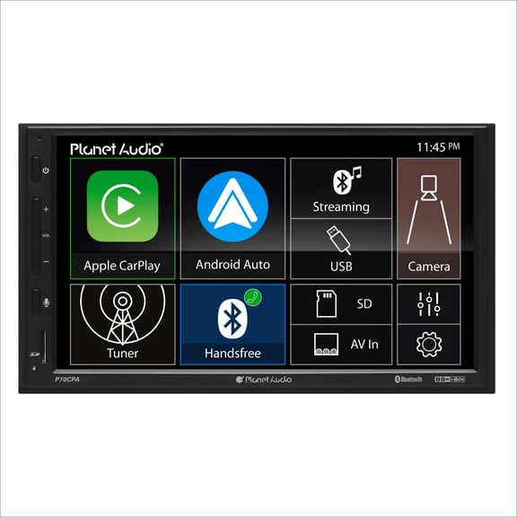 Restored Premium Planet Audio P70CPA Car Stereo System Apple CarPlay, Android Auto, 7 Inch Double Din, Touchscreen, Bluetooth Audio and Calling Head Unit, AM/FM Radio Receiver (Refurbished)
