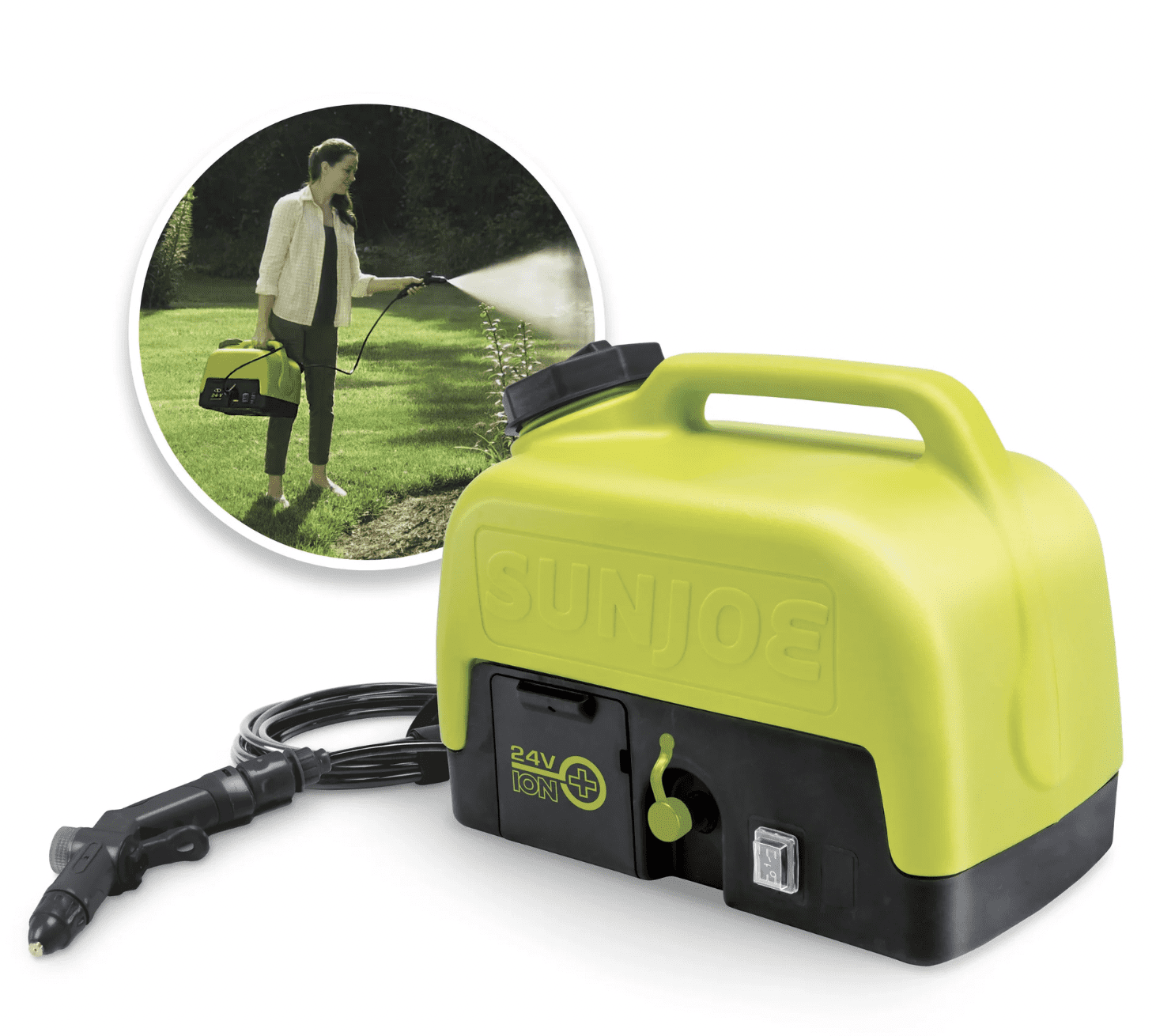 Restored Premium Sun Joe 24V ION+ Cordless Portable Sink/Shower Spray Washer Kit 2.0Ah Battery (Refurbished)