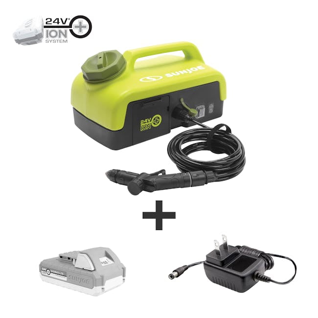 Restored Premium Sun Joe 24V PSW25 Spray Washer Kit w 2.0 Ah Battery Quick Charger Refurbished