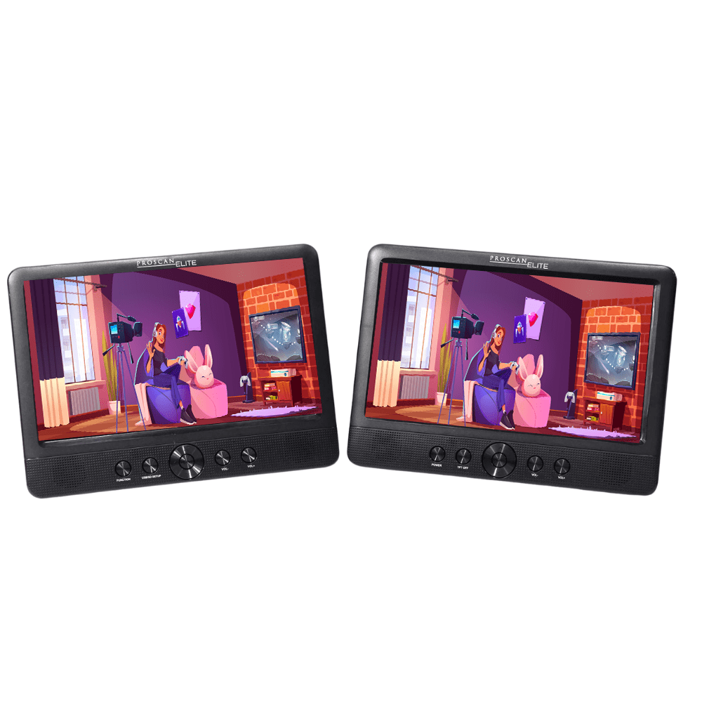 Restored Proscan Elite, 10.1" Dual Screen Portable DVD Media Player, PEDVD1082, Black (Refurbished)