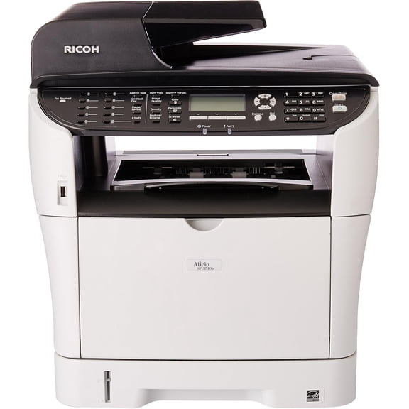 Restored Ricoh SP 3510SF Monochrome Multifunction Printer – 30 ppm, Print/Copy/Scan/Fax, Auto-Duplex, 1200×1200 dpi, Network & USB