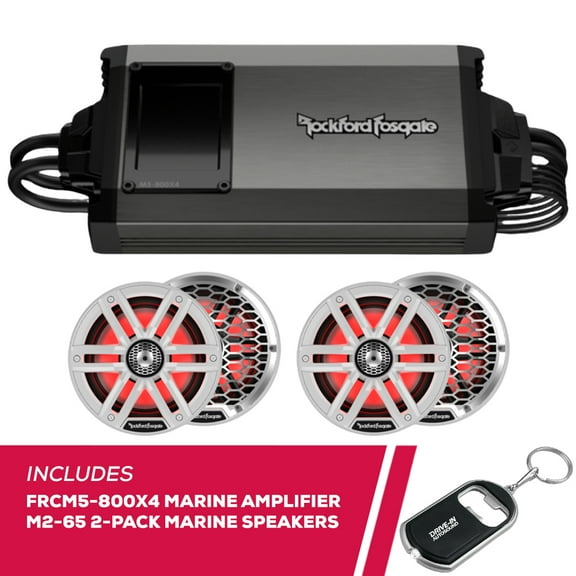 Restored Rockford Fosgate FRCM5-800X4 Marine Amplifier w/ 2-Pack M2-65 6.5" Speakers (Refurbished)