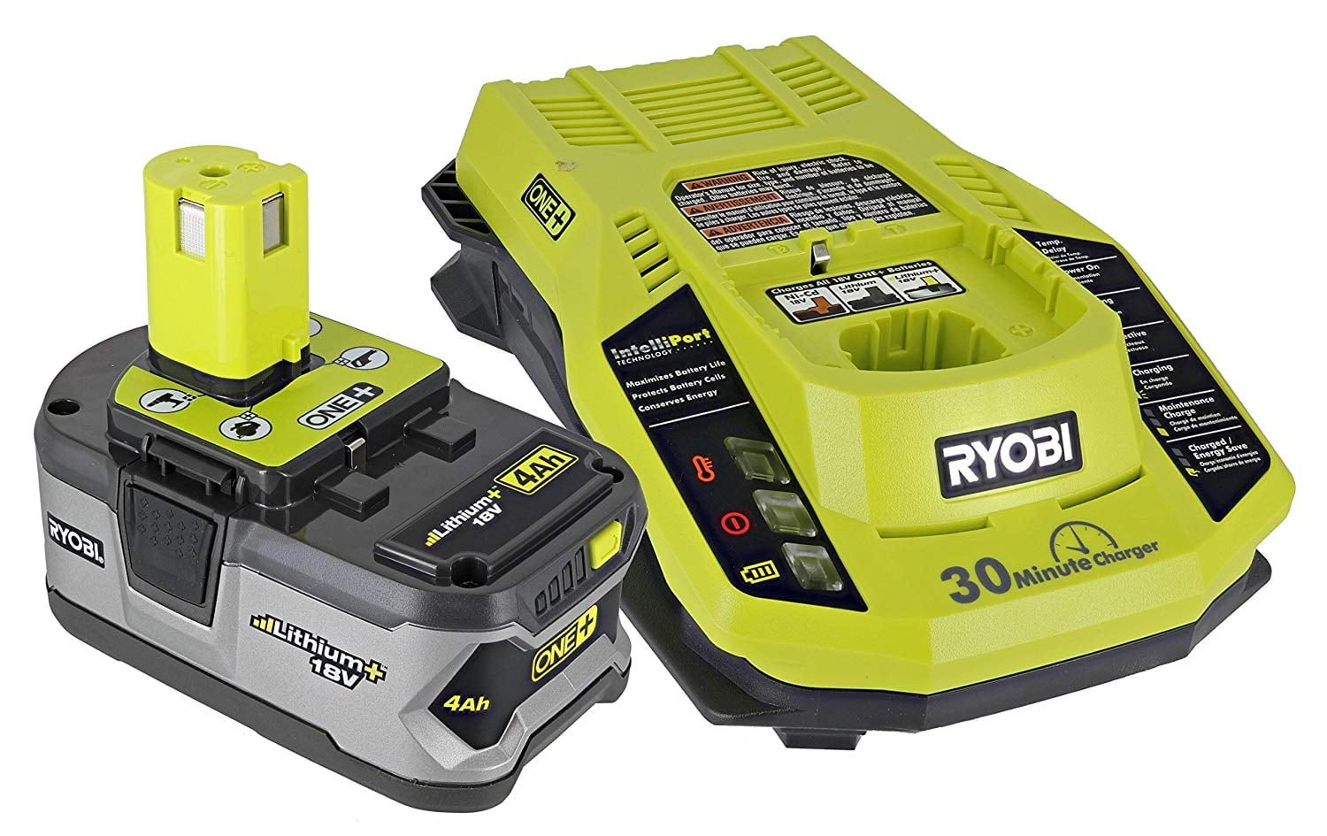 Restored Ryobi P108 One+ 18V 4.0AH Lithium Ion Battery and P117 One+ Dual Chemistry Battery Charger (Refurbished)