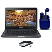 Restored | Samsung Chromebook | 11.6-inch | Intel Celeron | 4GB RAM 16GB SSD | Latest OS | Bundle: USA Essentials Bluetooth/Wireless Airbuds, Wireless Mouse By Certified 2 Day Express