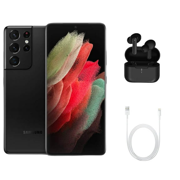 Restored Samsung Galaxy S21 Ultra 5G G998U (Fully Unlocked) 128GB Phantom Blackw/ Wireless Earbuds (Refurbished)
