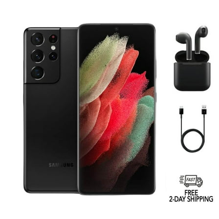Restored Samsung Galaxy S21 Ultra 5G G998U (Fully Unlocked) 128GB Phantom Black w/ Wireless Earbuds (Refurbished)