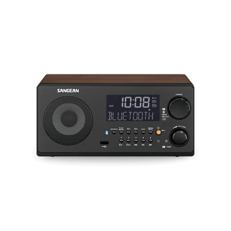 Restored Sangean WR-22WL AM/FM-RDS/Bluetooth/USB Table-Top Digital Tuning Wooden Cabinet Radio (Dark Walnut) (Refurbished)