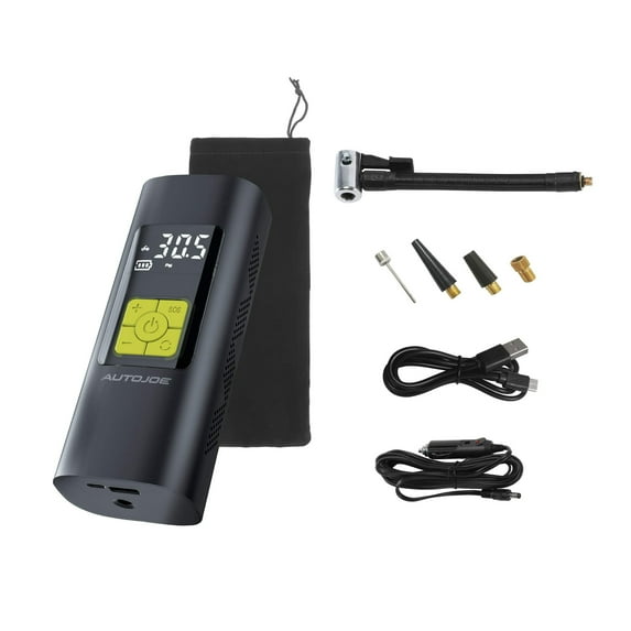Restored Auto Joe Cordless Digital Air Pump Inflator + Power Bank, 12-Volt DC Adaptor, LED Flashlight, 140-PSI (Refurbished)