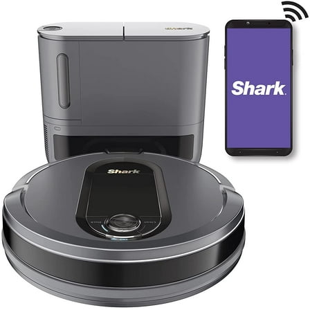 Restored Shark IQ QR1000 Wi-Fi Robot Vacuum W/ Self-Empty Base & Self-Cleaning Brushroll (Gray) (Refurbished)