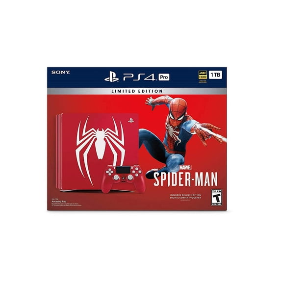 Restored PlayStation 4 Pro, Marvel's Spider-Man Console Limited Edition, 1 TB, Red, 1, 1, 1