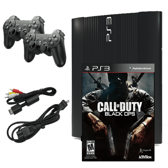 Restored Sony Playstation 3 PS3 Console Super Slim 250GB Black with Call of Duty Black Ops & Two Retrofam Controllers (Refurbished)