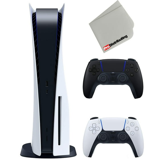 Restored Sony Playstation 5 Disc Version with Extra Controller Bundle with Cleaning Cloth - Midnight Black (Refurbished)