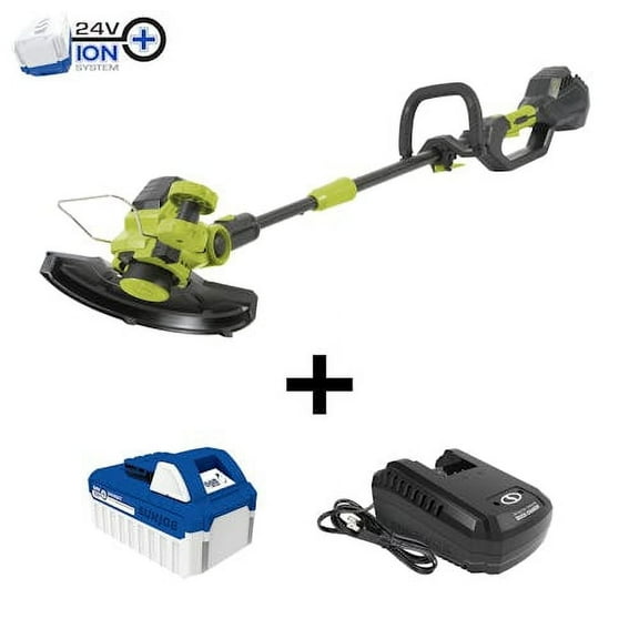 Restored Sun Joe 24V-ST14 24-Volt iON  Cordless String Trimmer Kit 12-inch Multi-Angle Head W/ 4.0-Ah Battery   Charger (Refurbished)