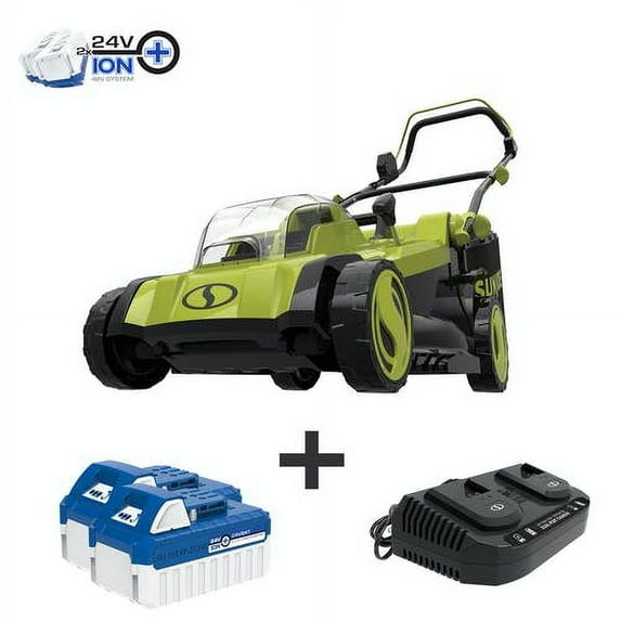 Restored Sun Joe 24V-X2-17LM | Battery Mulching Lawn Mower | 670 W Brushless Motor | 17 in | Grass Catcher | 48V iON | (Refurbished)
