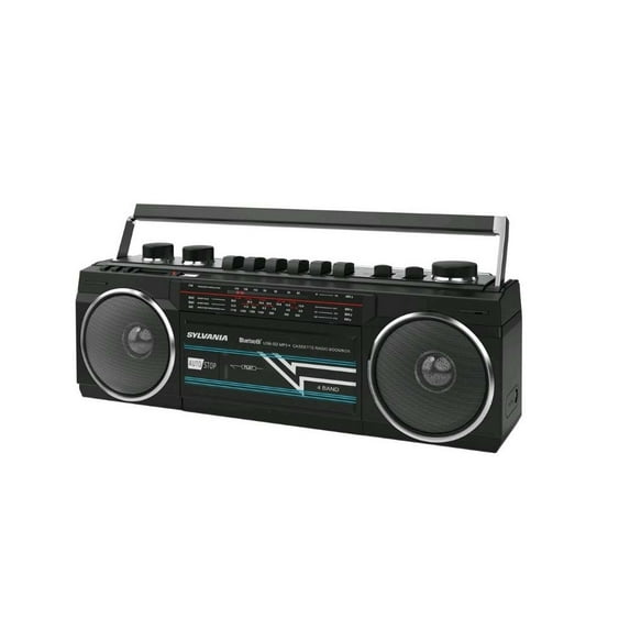 Restored Sylvania SRC232BT-Black Bluetooth Retro Cassette Boombox with FM Radio Black (Refurbished)