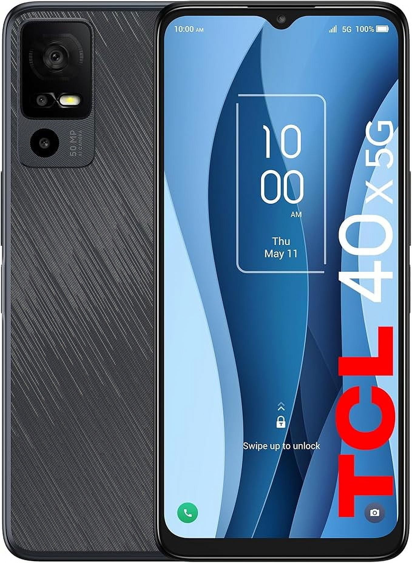 TCL 40 X 5G Unlocked Cell Phone, 5000 mAh, 4 GB RAM, 64 GB ROM, Starlight Black