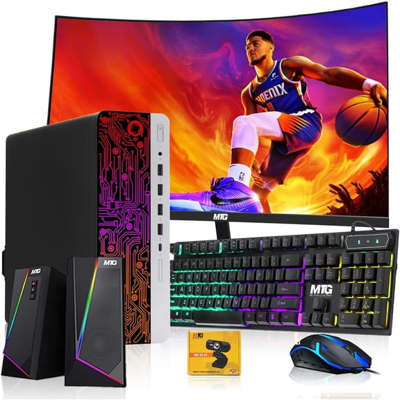 Restored HP G3 Gaming Desktop PC,Intel Core i5 4th Gen,AMD RX 550 Graphics,16GB RAM,240GB SSD,MTG New 24 Inch Curved Monitor,RGB Keyboard Mouse,Speaker,Webcam,Windows 11 Pro