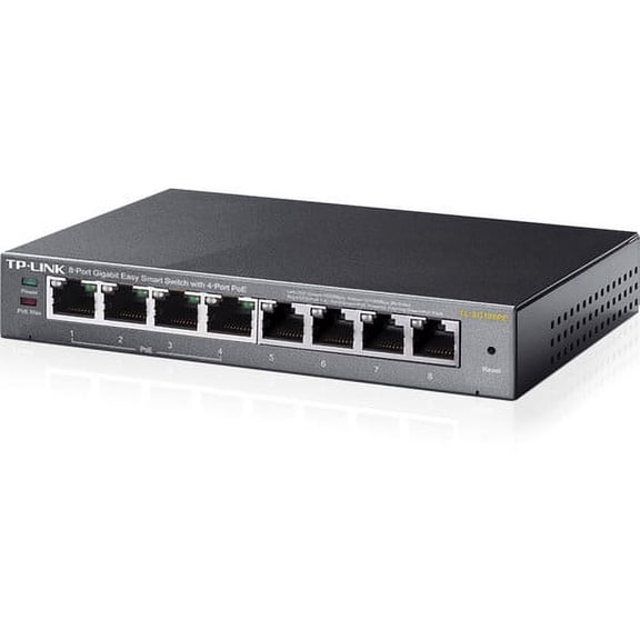 Restored TP-Link 8-Port Gigabit PoE Easy Smart Managed Switch with 55W 4-PoE Ports Plug and Play Desktop Metal Lifetime IEEE 802.3af compliant (Refurbished)