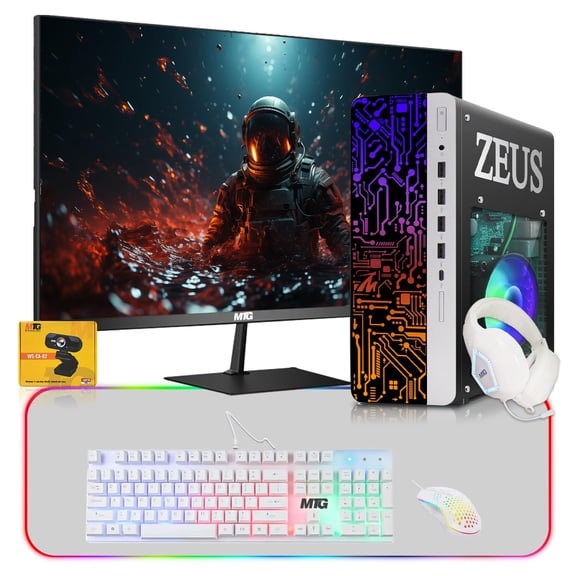 Restored TechMagnet Zeus Pro 9 Gaming Desktop PC, Intel i5, GT 1030, 16GB ARGB RAM, 1TB SSD, 22 Inch Monitor, 4 in 1 Gaming Kit, Webcam, USB WiFi, Win 11